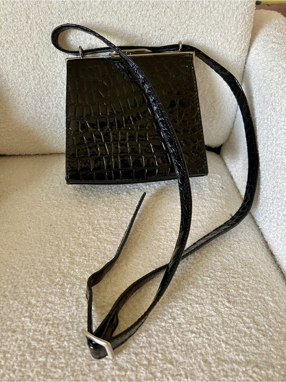 Nine West Black Croc-Effect Mini Crossbody Bag